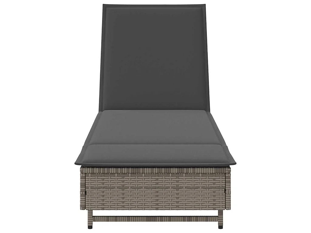 Chaise longue avec roues et coussin gris résine tressée
