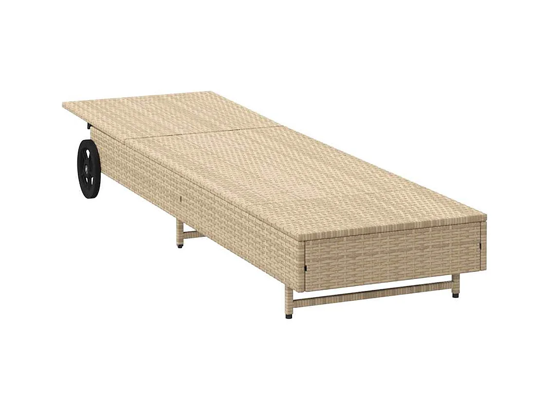 Chaise longue avec roues et coussin beige résine tressée