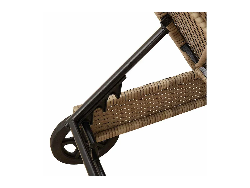 Chaise longue avec roues et coussin beige résine tressée