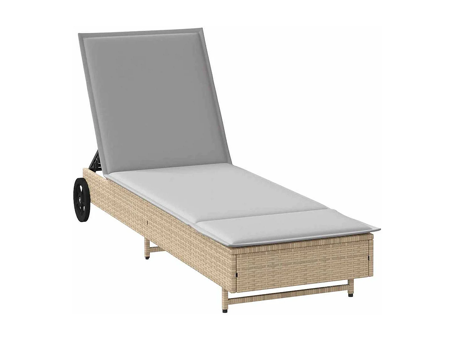 Chaise longue avec roues et coussin beige résine tressée