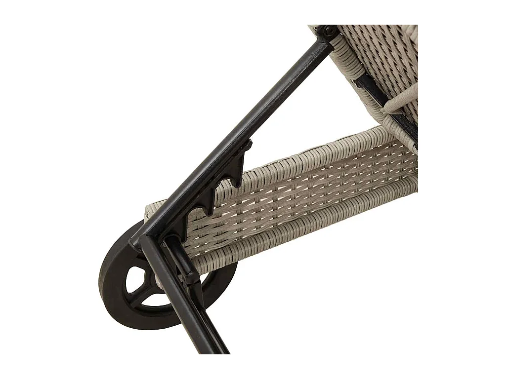 Chaise longue avec roues et coussins gris clair résine tressée