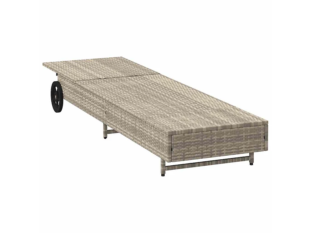 Ligbed met wielen en kussens poly rattan lichtgrijs