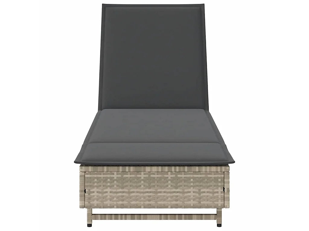 Ligbed met wielen en kussens poly rattan lichtgrijs
