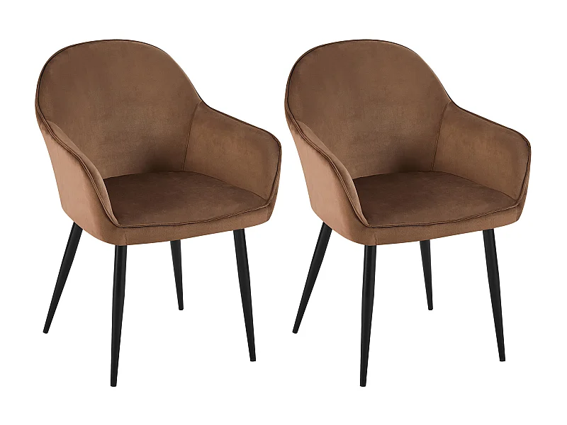 Lot de 2  chaises avec accoudoirs - Velours - Marron - Boise