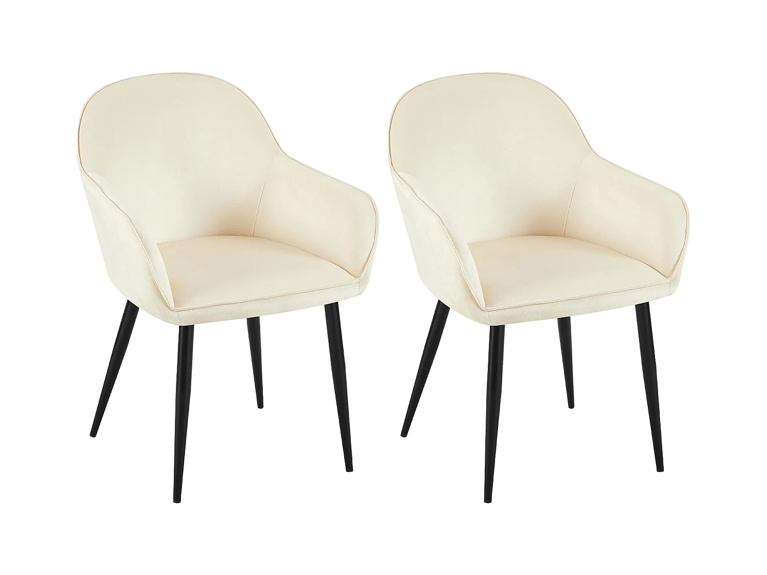 Lot de 2  chaises avec accoudoirs - Velours - Crème - Boise