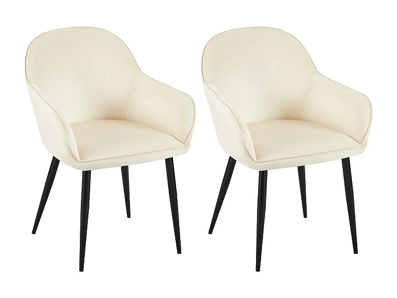 Lot de 2  chaises avec accoudoirs - Velours - Crème - Boise