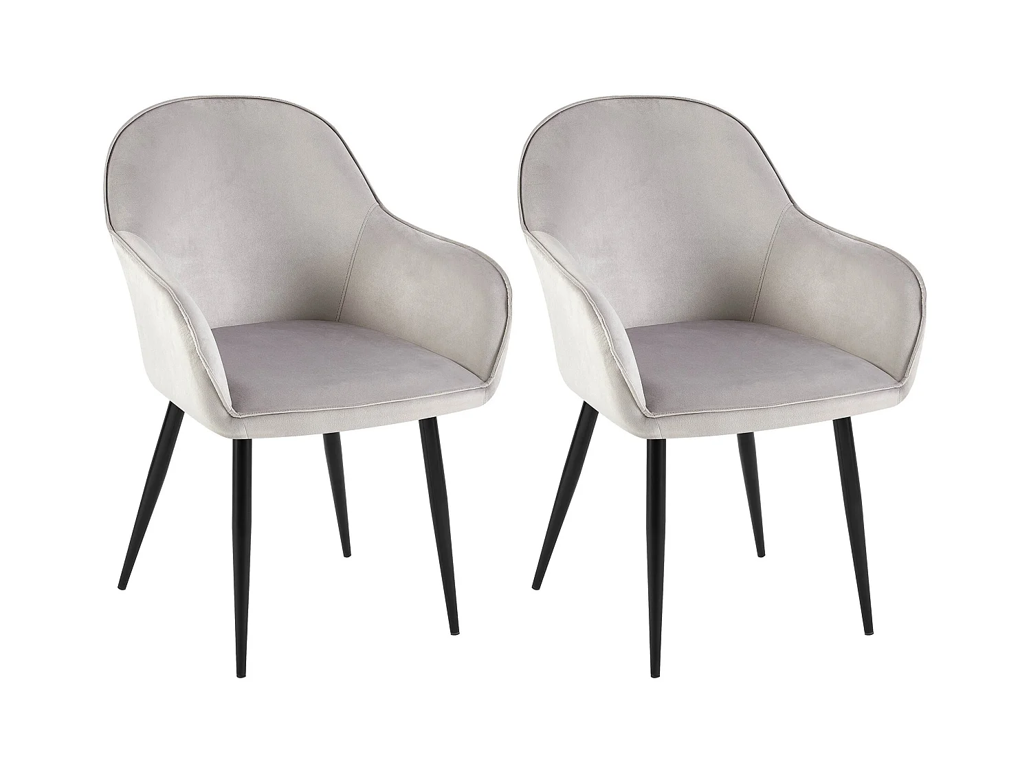 Lot de 2  chaises avec accoudoirs - Velours - Gris - Boise