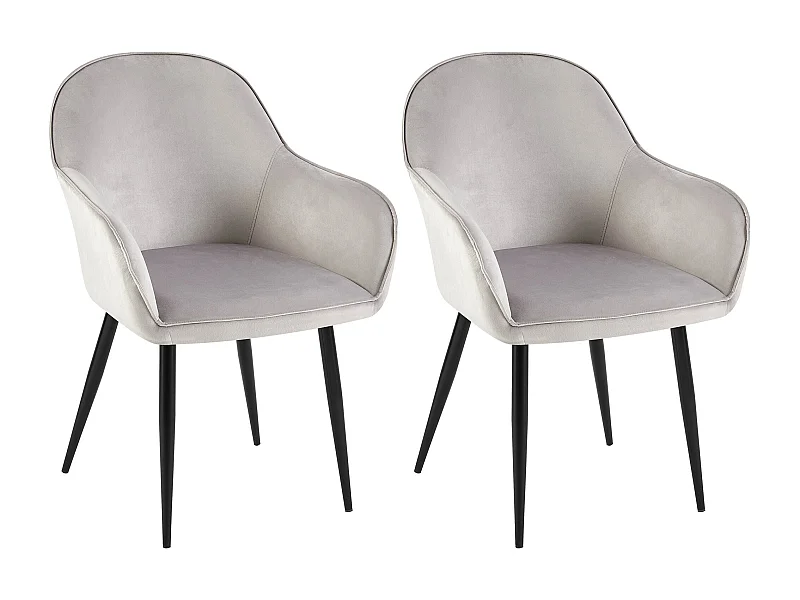 Lot de 2  chaises avec accoudoirs - Velours - Gris - Boise