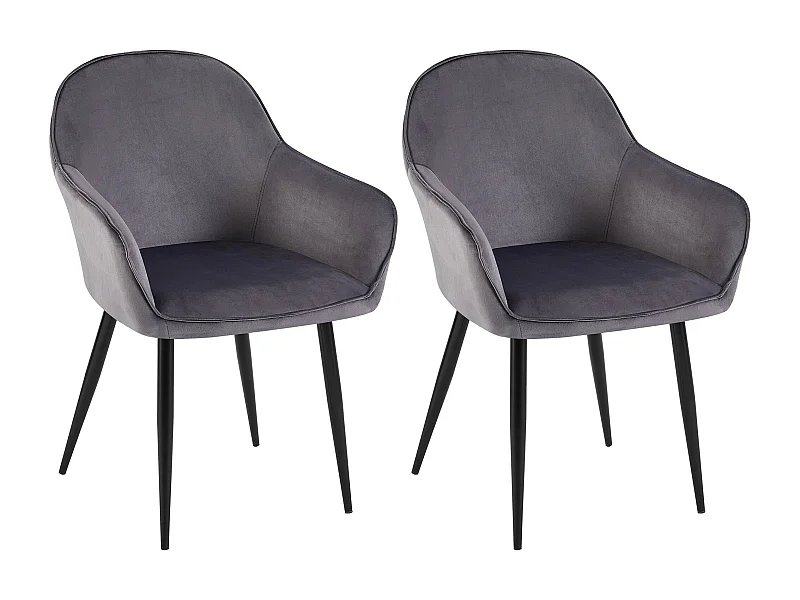 Lot de 2  chaises avec accoudoirs - Velours - Gris foncé - Boise