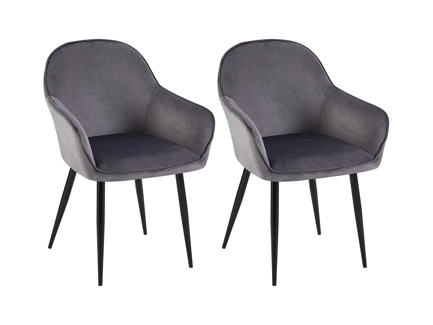 Lot de 2  chaises avec accoudoirs - Velours - Gris foncé - Boise