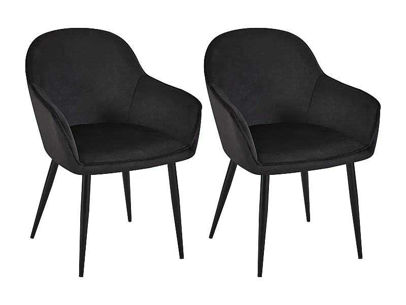 Lot de 2  chaises avec accoudoirs - Velours - Noir - Boise