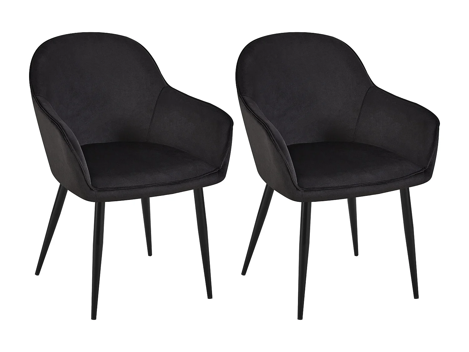 Lot de 2  chaises avec accoudoirs - Velours - Noir - Boise