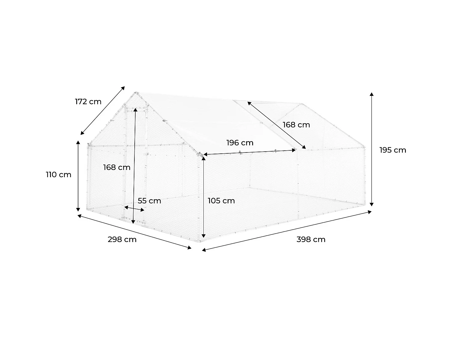 Enclos pour poulailler et volière 12m² acier galvanisé gris et vert. plusieurs dimensions - Babette