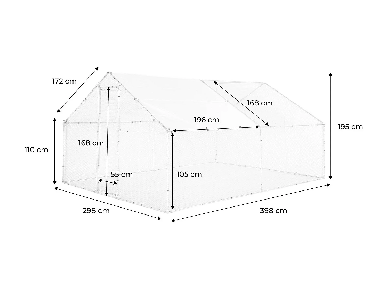 Enclos pour poulailler et volière 12m² acier galvanisé gris et vert. plusieurs dimensions - Babette