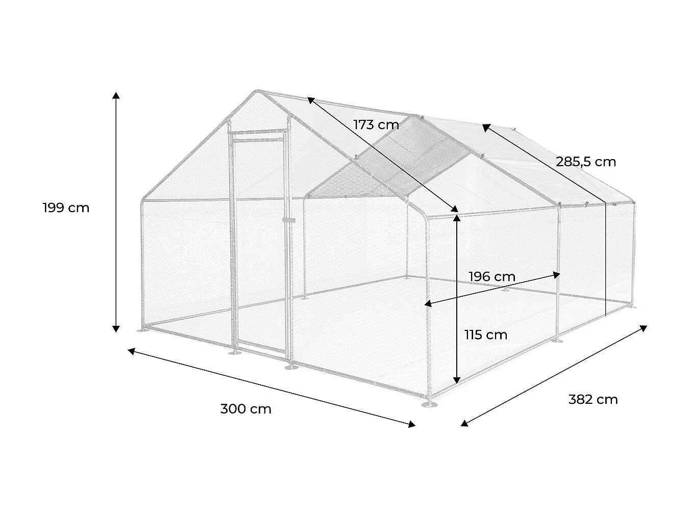 Enclos pour poulailler et volière 12m² acier galvanisé gris et vert. plusieurs dimensions - Babette