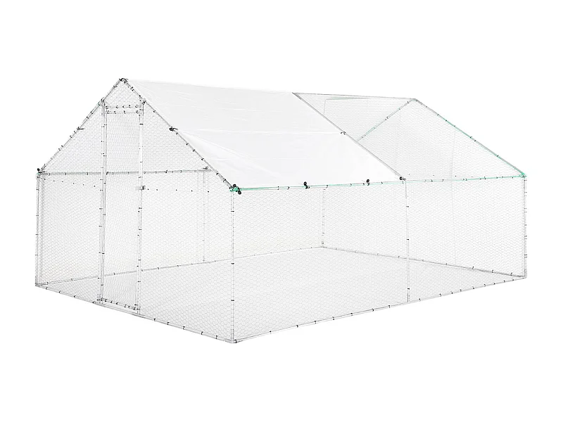 Enclos pour poulailler et volière 12m² acier galvanisé gris et vert. plusieurs dimensions - Babette