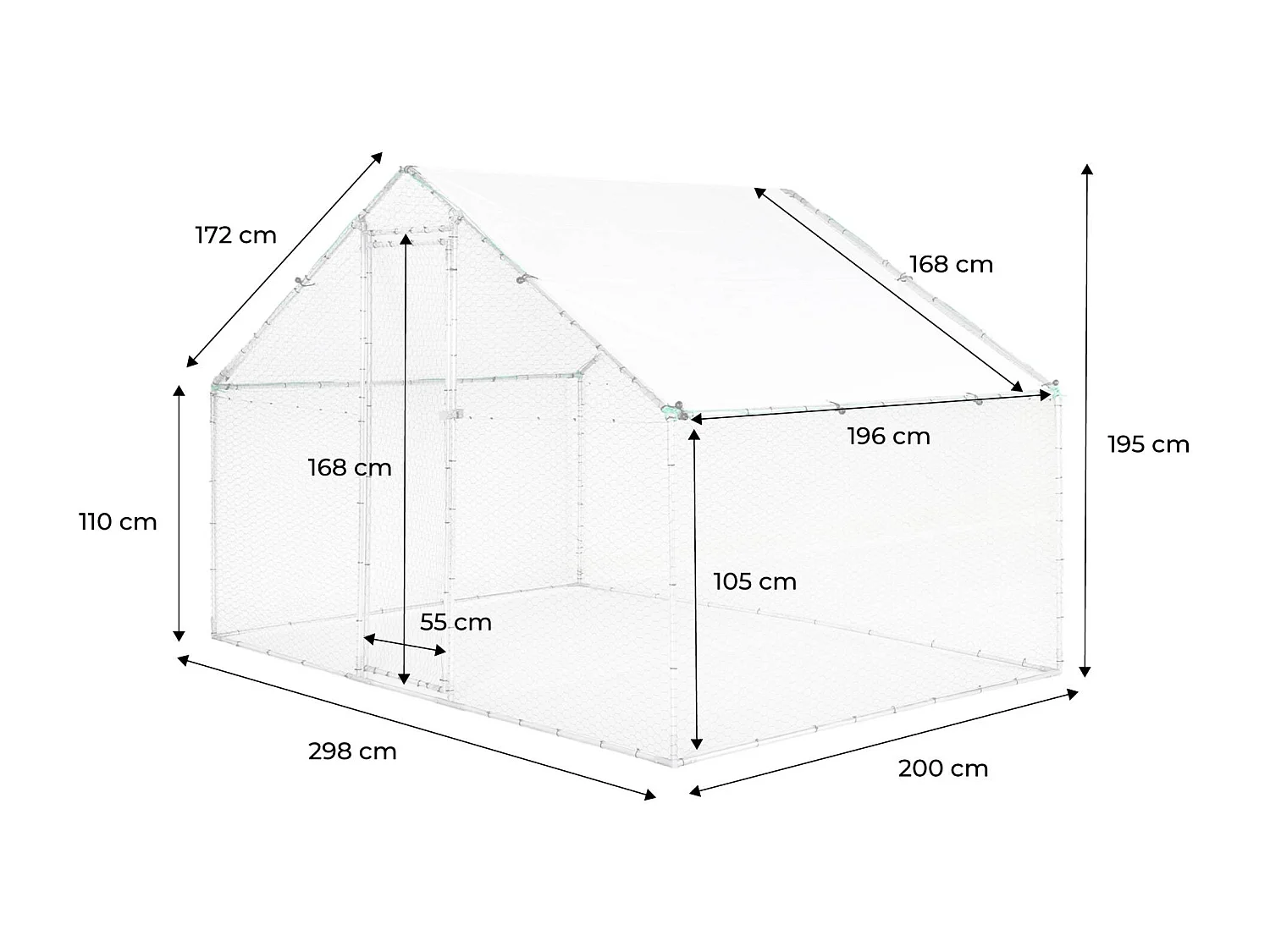 Enclos pour poulailler et volière 6m² acier galvanisé gris et vert. plusieurs dimensions - Babette