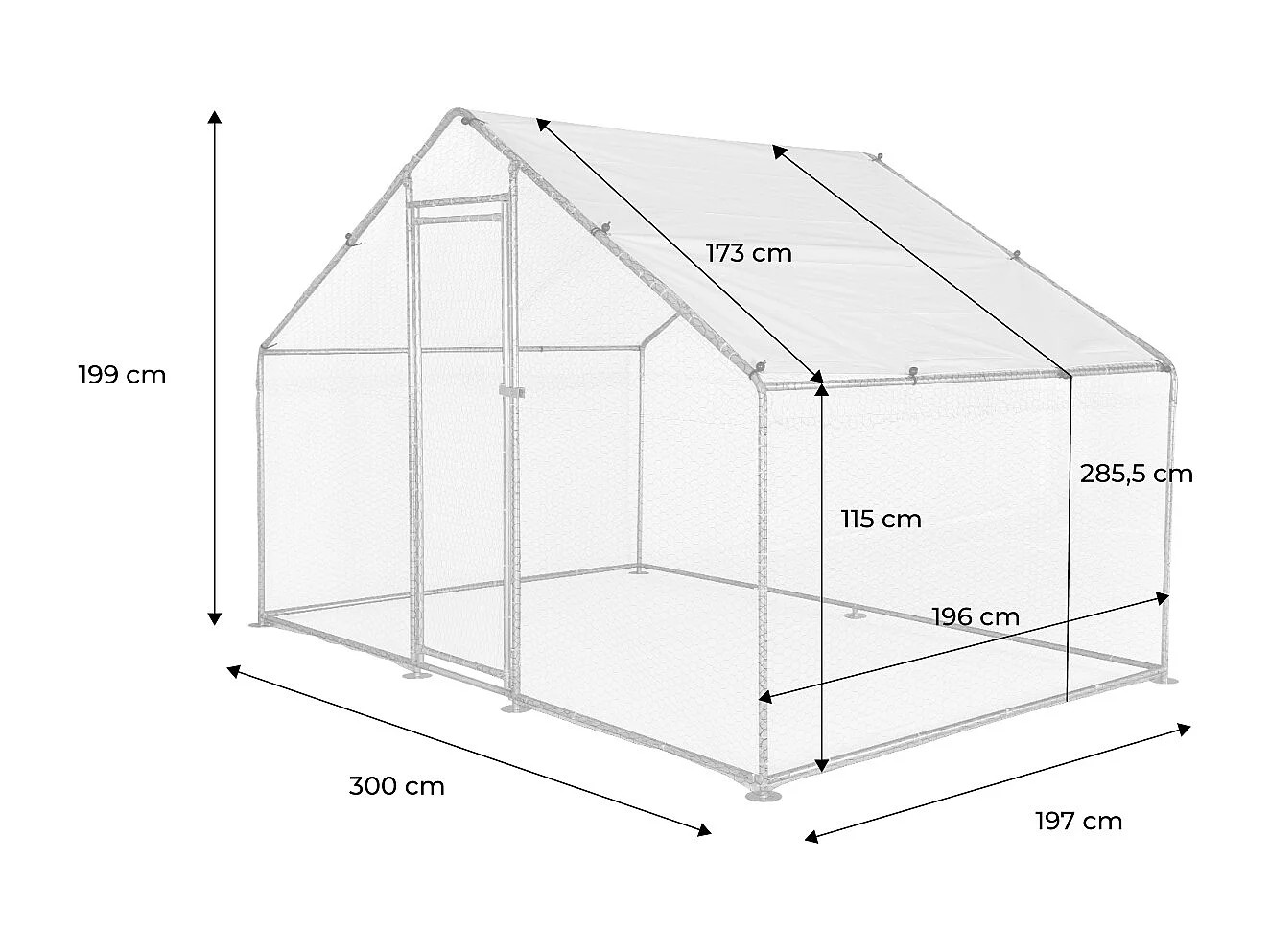 Enclos pour poulailler et volière 6m² acier galvanisé gris et vert. plusieurs dimensions - Babette