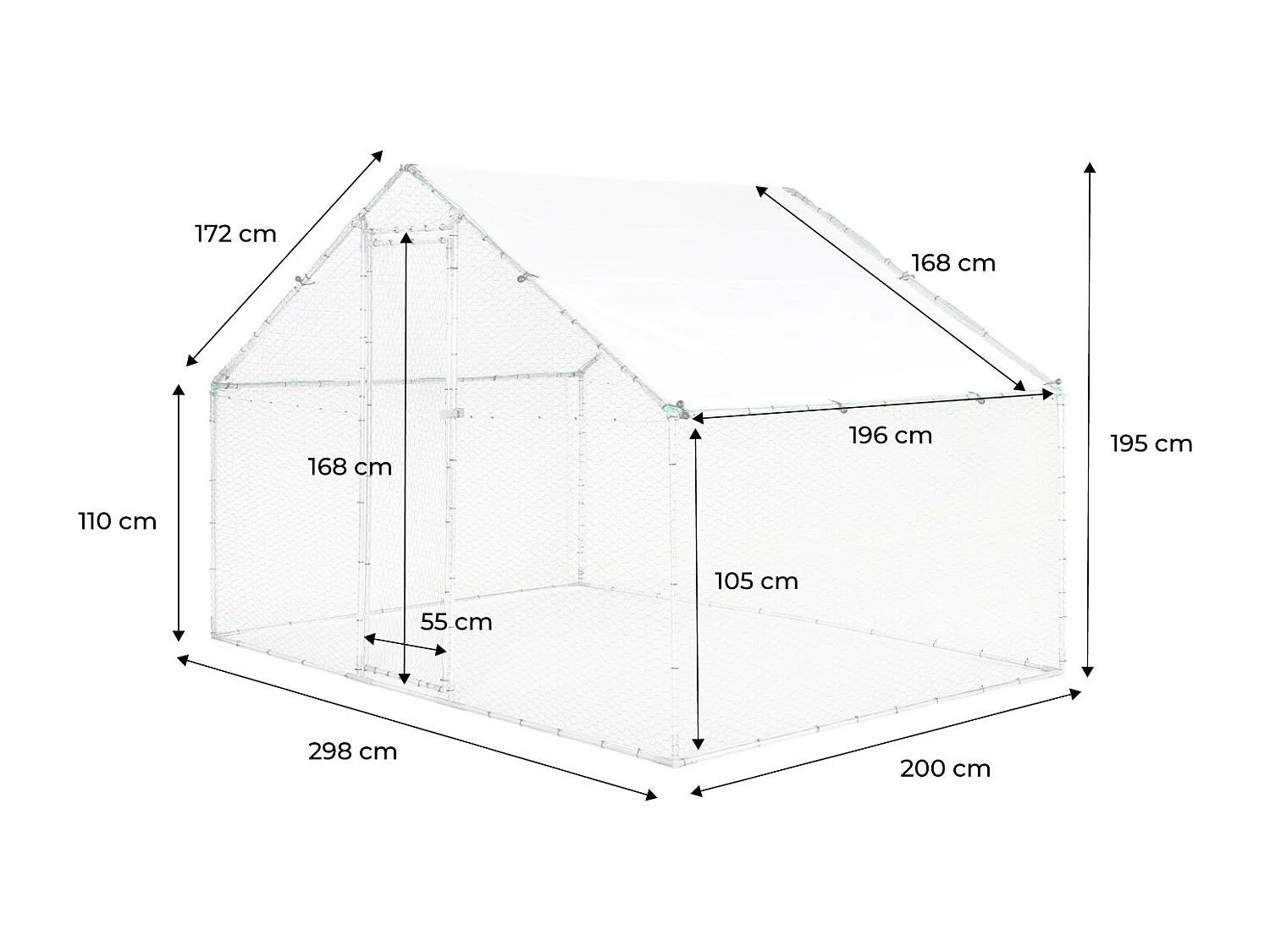 Enclos pour poulailler et volière 6m² acier galvanisé gris et vert. plusieurs dimensions - Babette