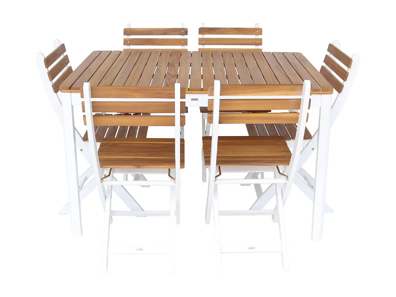 Tavolo da giardino in acacia con angoli arrotondati, 8 sedie, bianco