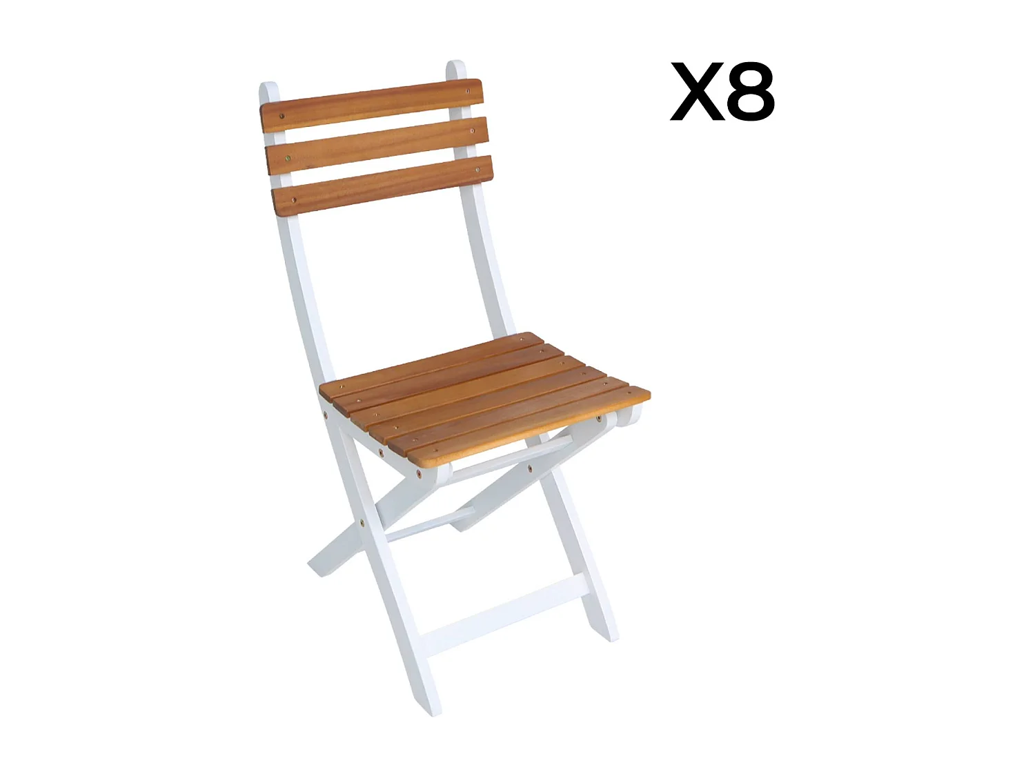 Tavolo da giardino in acacia con angoli arrotondati, 8 sedie, bianco