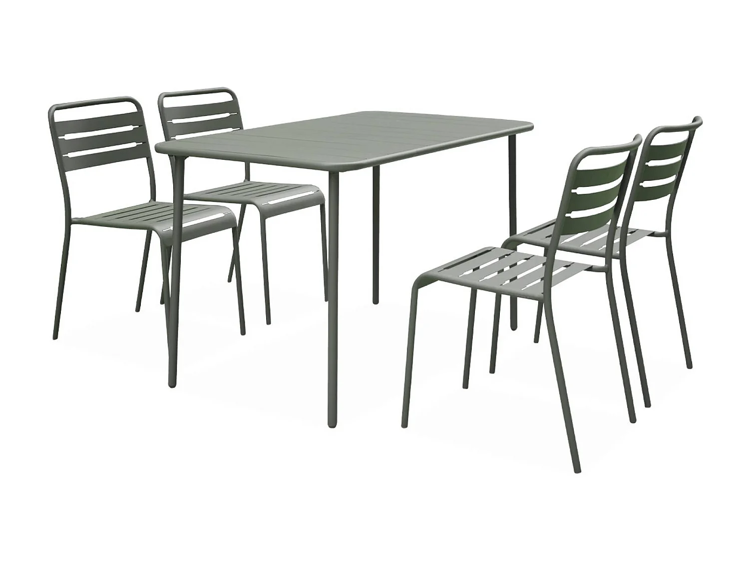 Set tavolo da giardino bistrot in metallo con 4 sedie, verde kaki