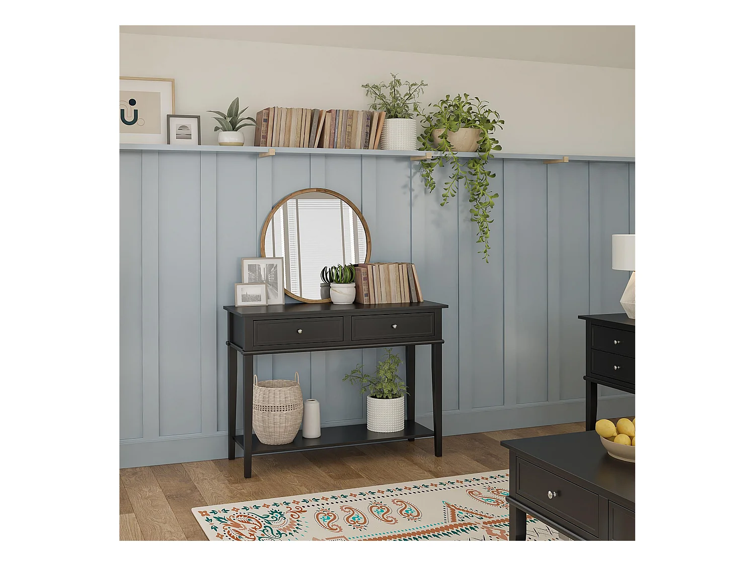 Franklin | Table console avec 2 tiroirs en MDF noir