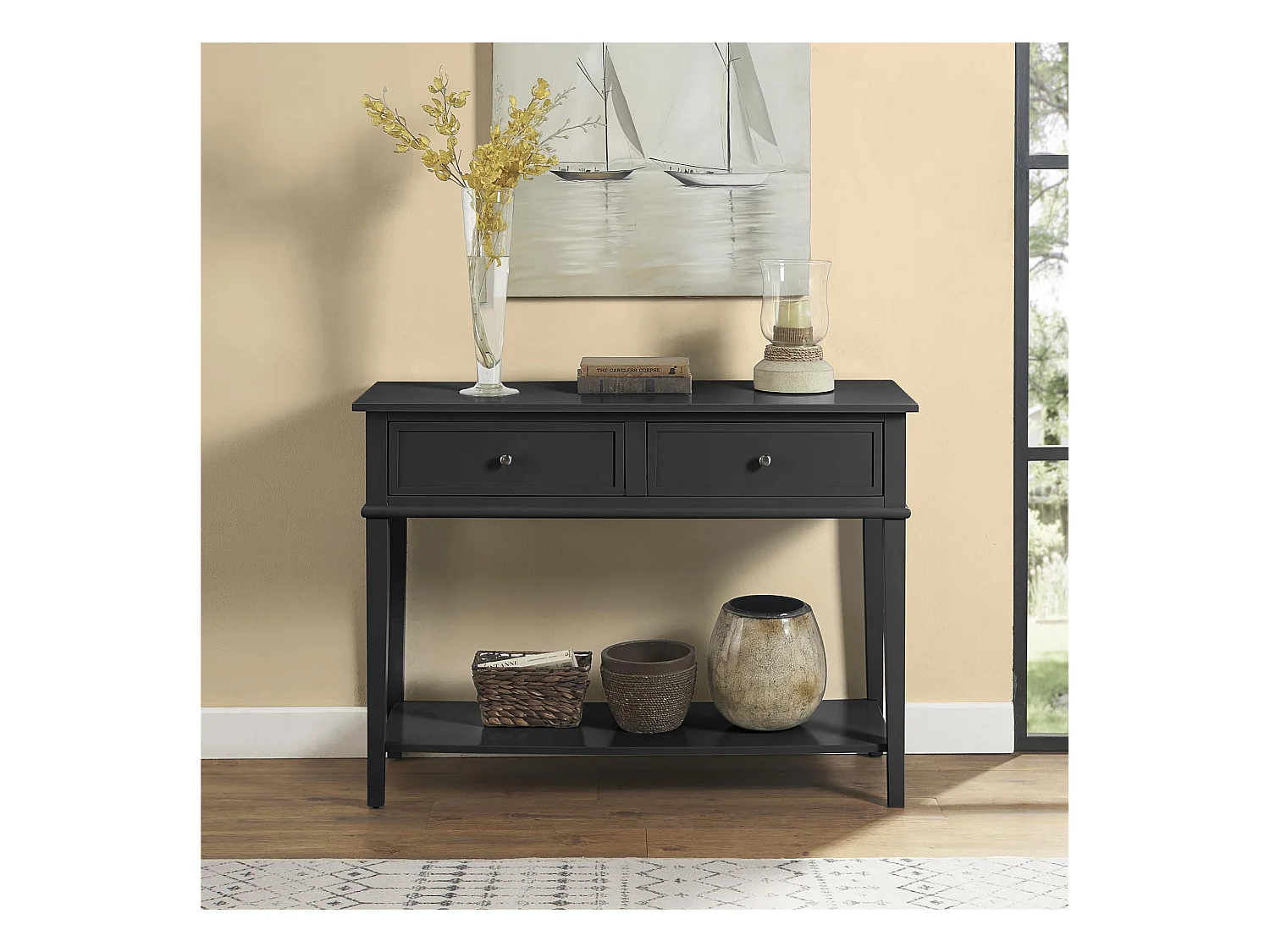 Franklin | Table console avec 2 tiroirs en MDF noir