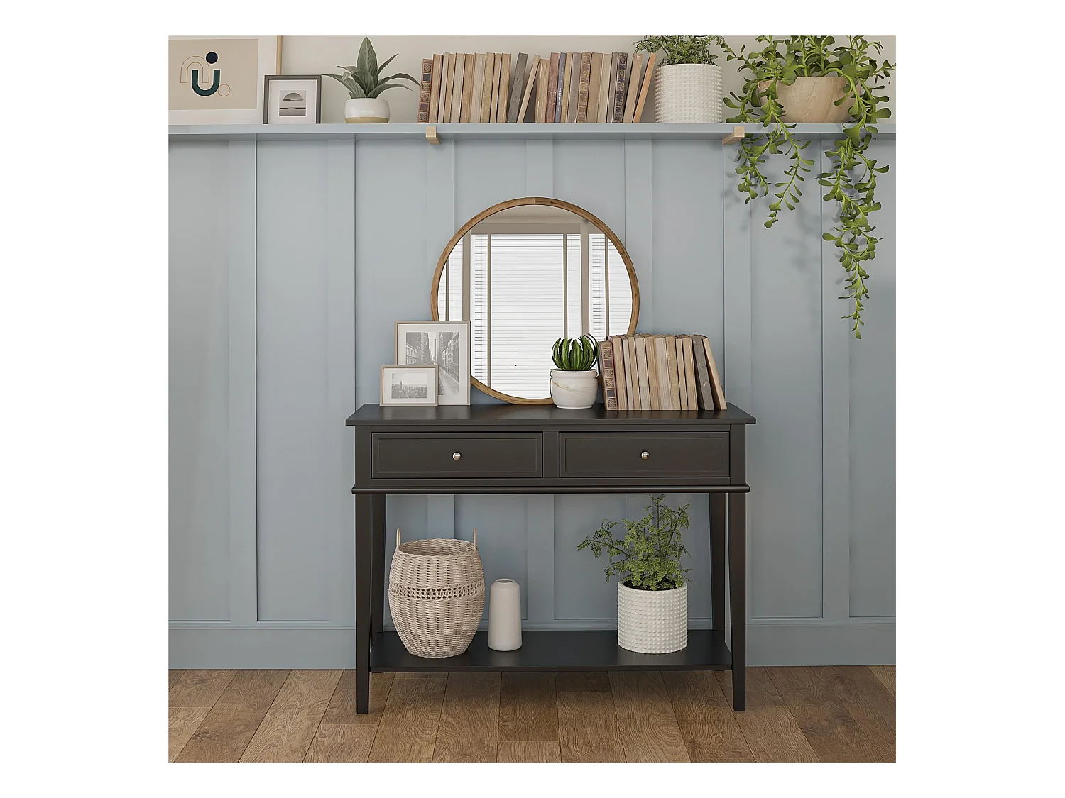 Franklin | Table console avec 2 tiroirs en MDF noir