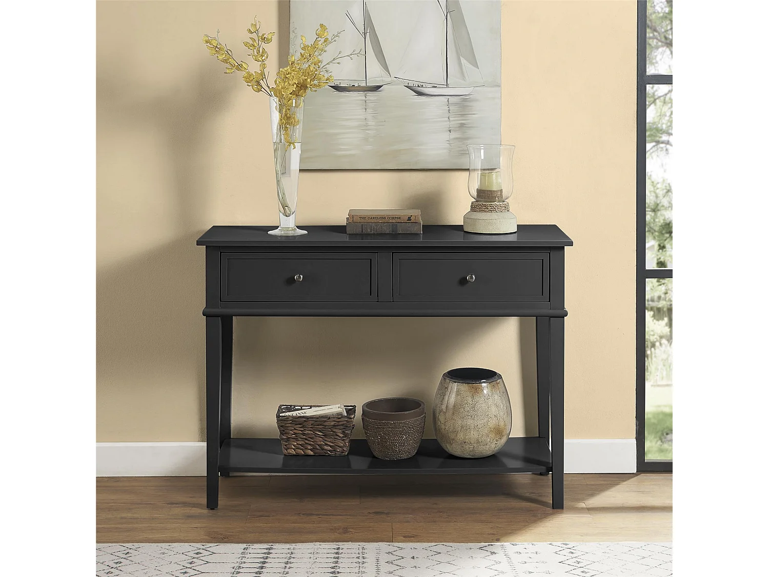 Franklin | Table console avec 2 tiroirs en MDF noir