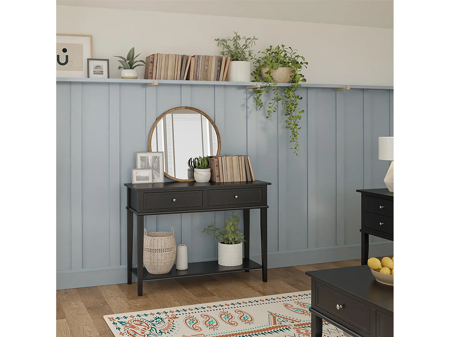 Franklin | Table console avec 2 tiroirs en MDF noir