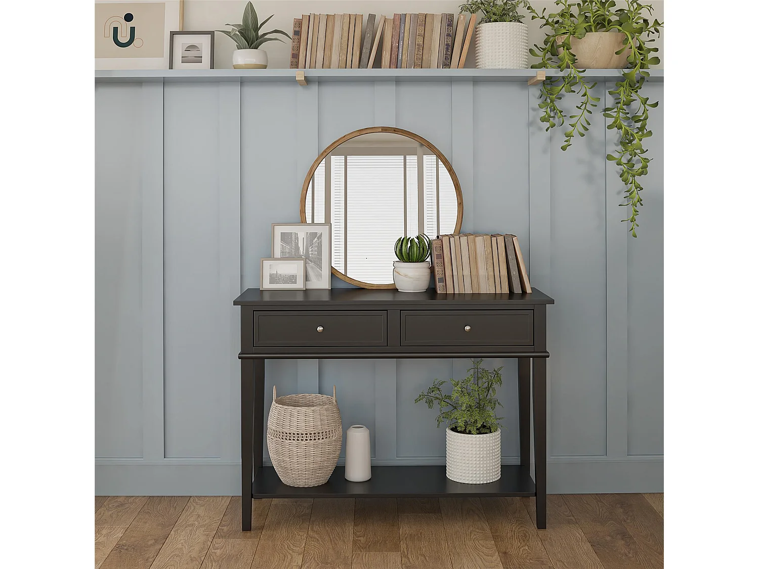 Franklin | Table console avec 2 tiroirs en MDF noir