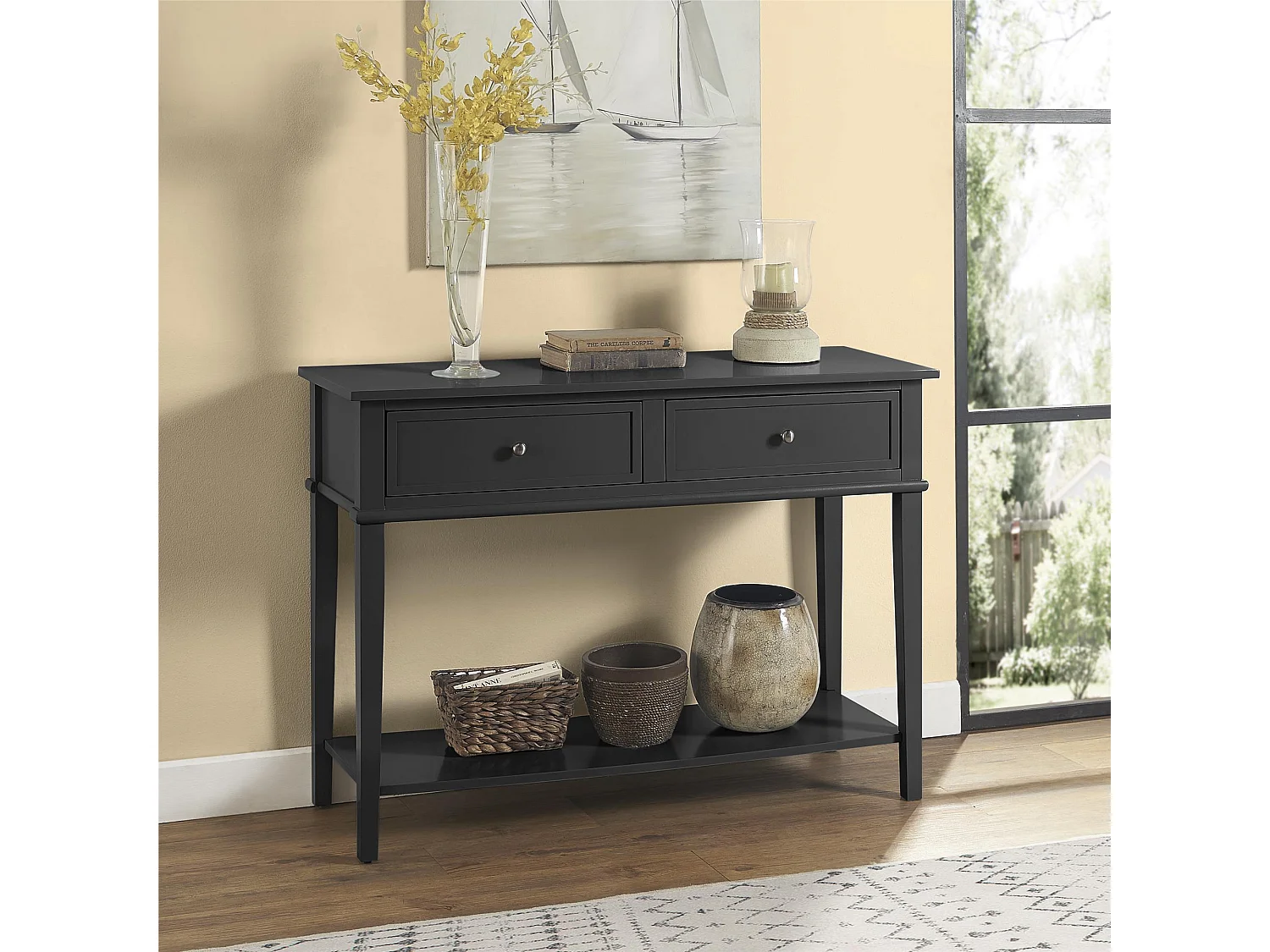 Franklin | Table console avec 2 tiroirs en MDF noir