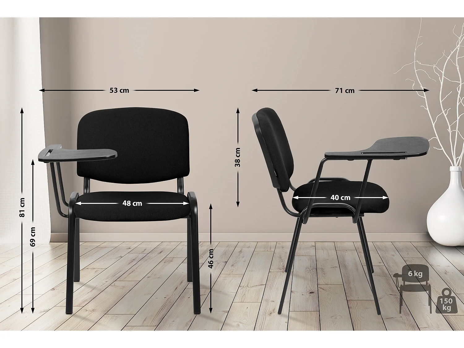 Chaise de conférence - Tissu - Noir - Ken XL