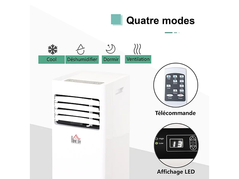 Climatiseur Mobile 3 EN 1, avec Affichage LED et télécommande, Refroidissement, Ventilateur, Déshumidificateur, Mode Nuit, 7000BTU