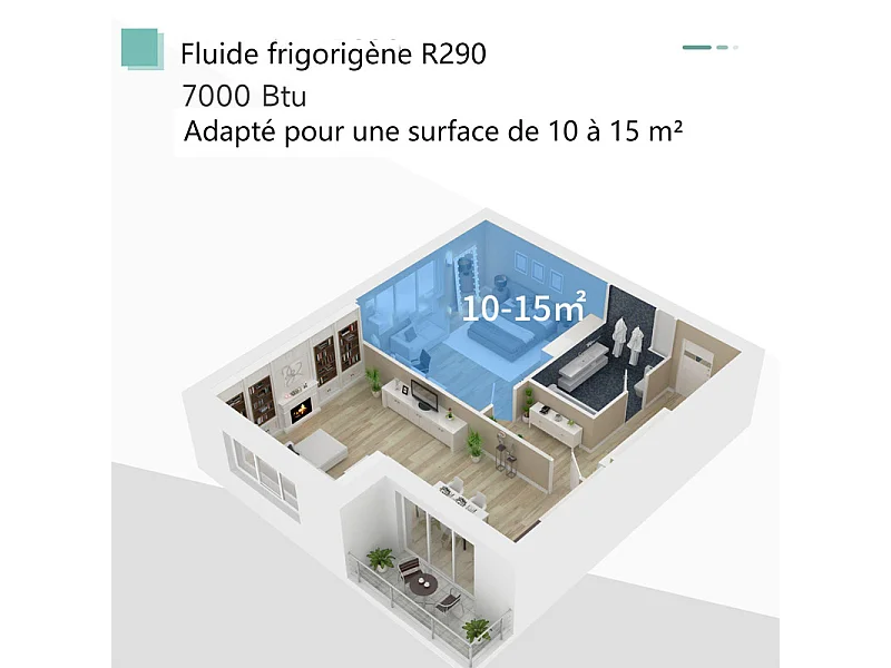 Climatiseur Mobile 3 EN 1, avec Affichage LED et télécommande, Refroidissement, Ventilateur, Déshumidificateur, Mode Nuit, 7000BTU