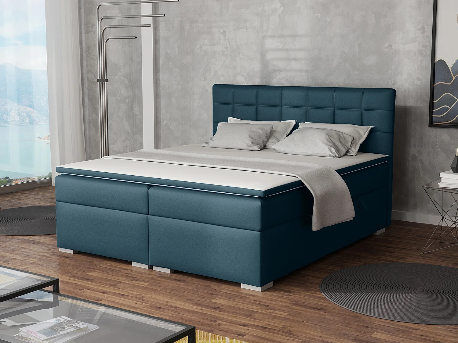 LIT BOXSPRING avec rangements pour la literie Torland, 180x200 cm, Soft 9 (Bleu marine)