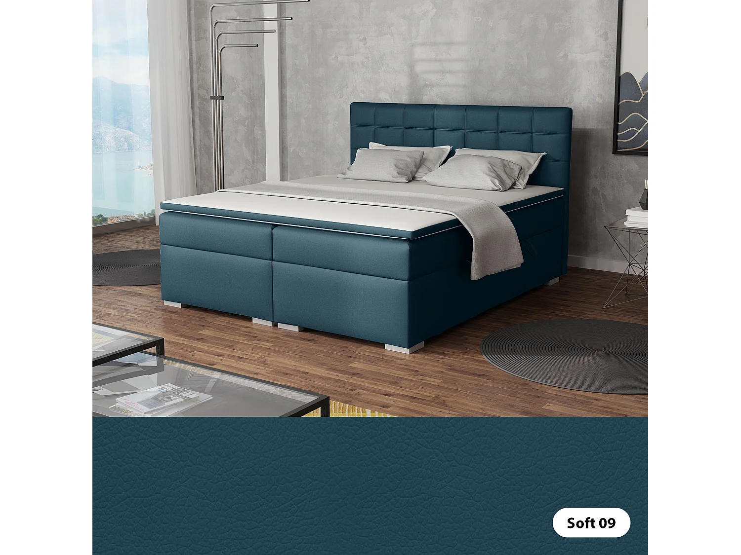 LIT BOXSPRING avec rangements pour la literie Torland, 180x200 cm, Soft 9 (Bleu marine)