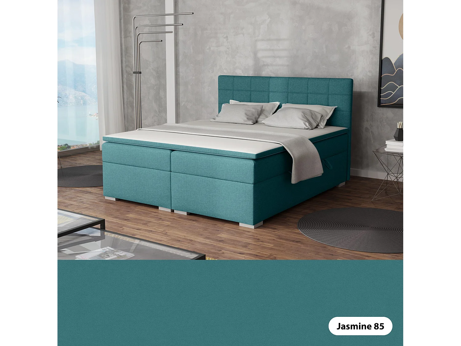 LIT BOXSPRING avec rangements pour la literie Torland, 200x200 cm, Jasmine 85 (Turquoise)