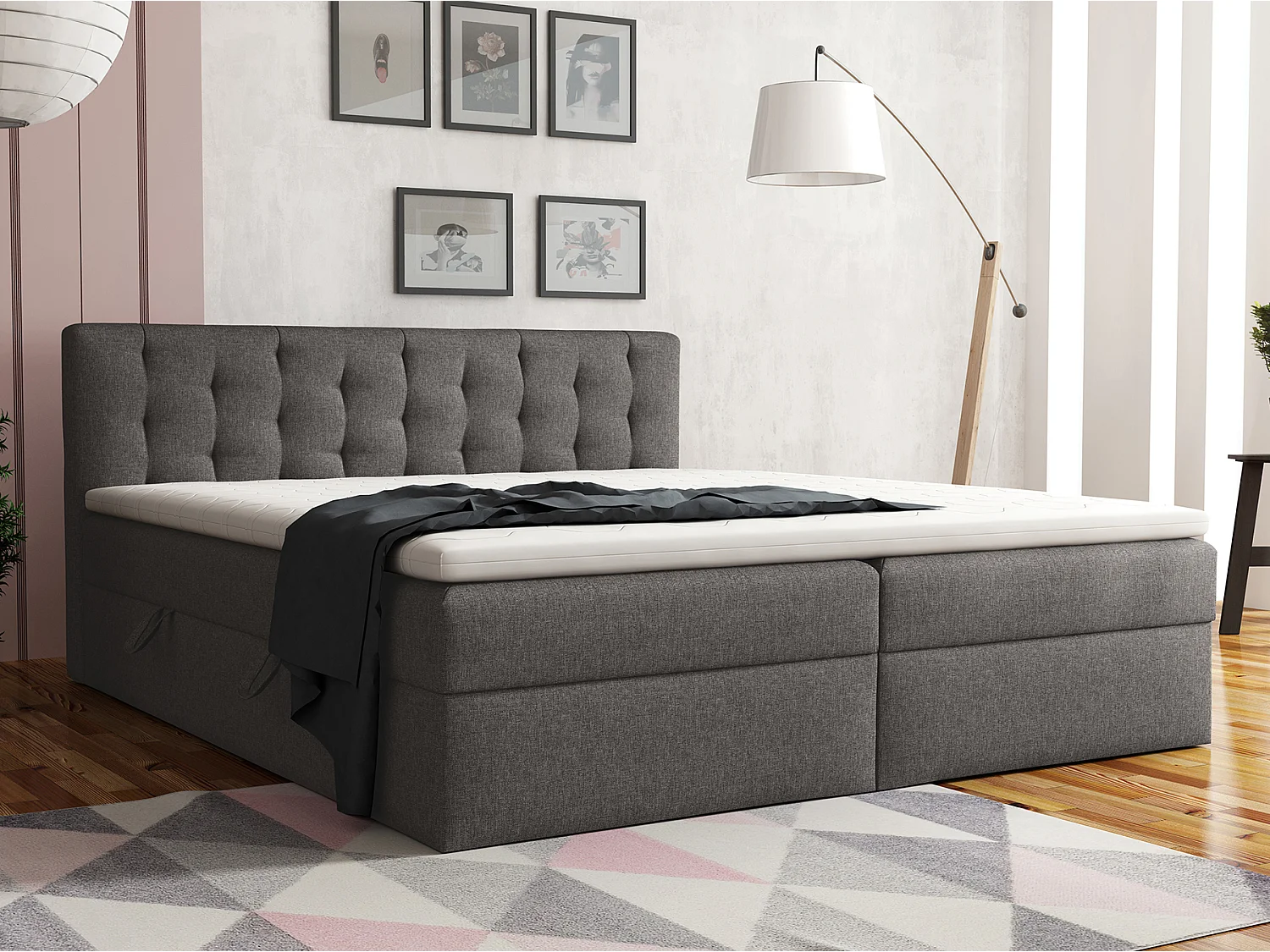 LIT BOXSPRING avec surmatelas Merano 140x200 cm, gris