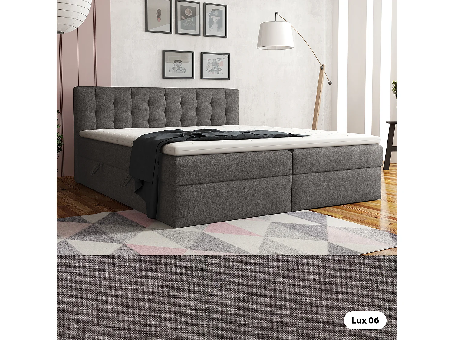 LIT BOXSPRING avec surmatelas Merano 140x200 cm, gris