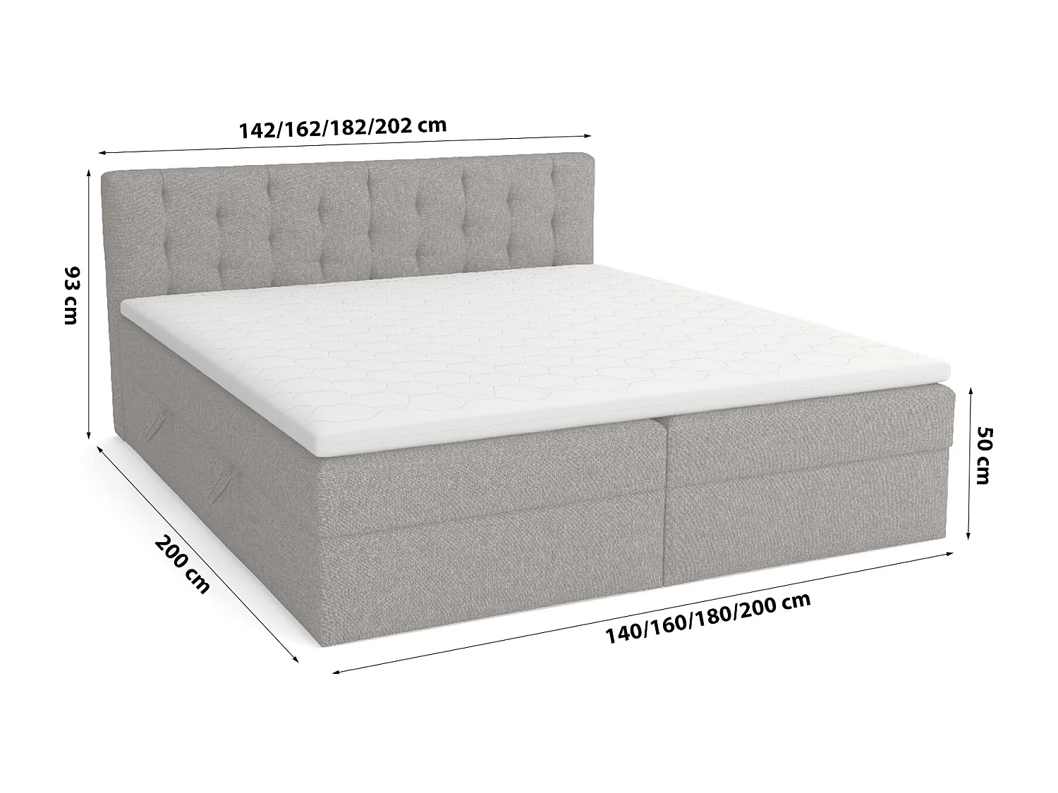 LIT BOXSPRING avec surmatelas Merano 140x200 cm, gris