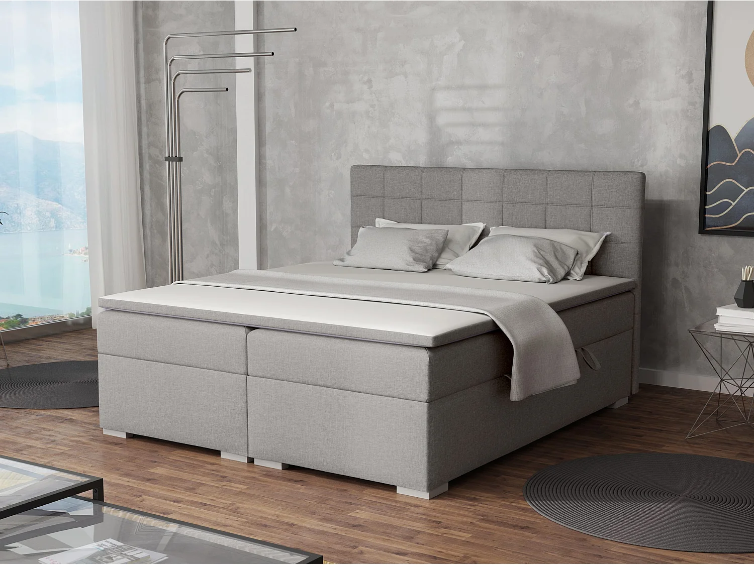 LIT BOXSPRING avec rangements pour la literie Torland, 140x200 cm, Lux 05 (Gris clair)