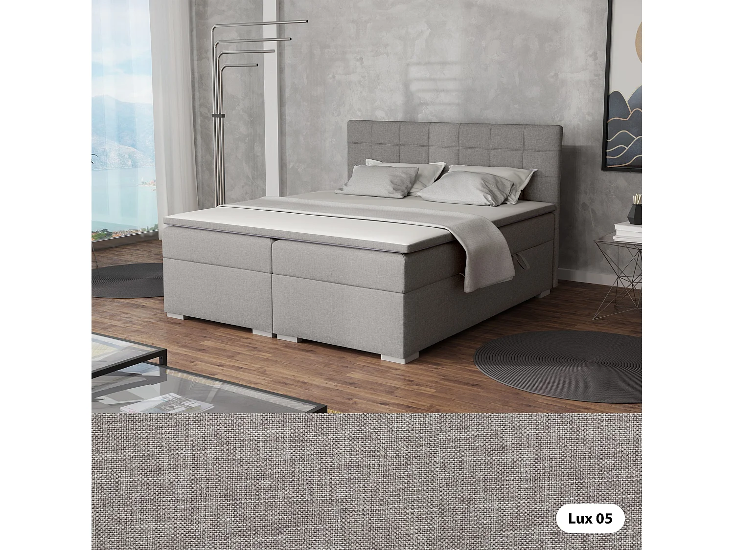 LIT BOXSPRING avec rangements pour la literie Torland, 140x200 cm, Lux 05 (Gris clair)