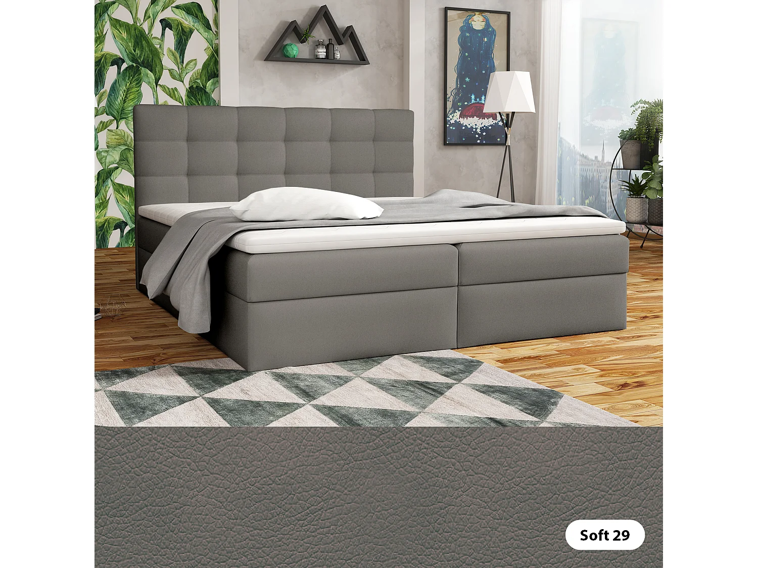LIT BOXSPRING avec coffre de lit Glame 160x200 cm, Soft 29 (Gris)