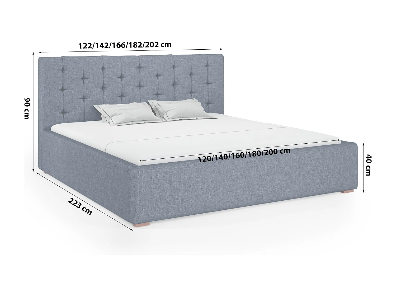LIT TAPISSÉ avec coffre de rangement Alice avec matelas 160x200 cm, Sawana 80 (Bleu foncé)