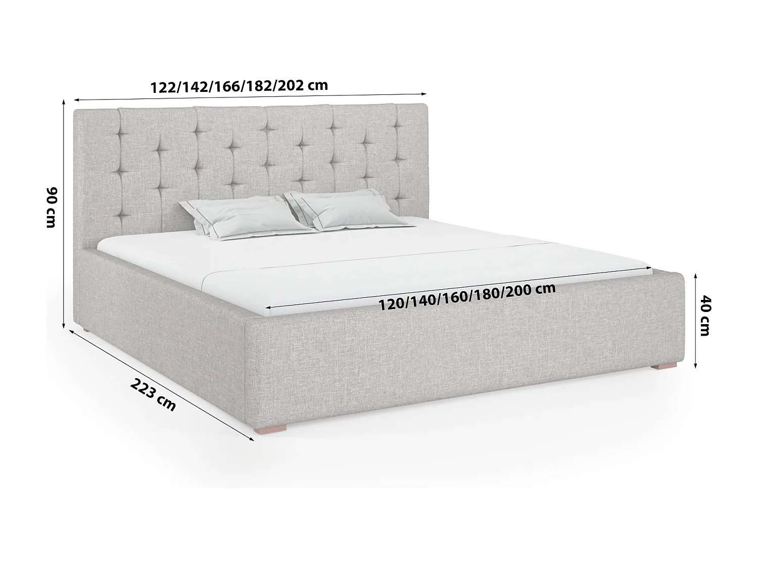 LIT TAPISSÉ avec coffre de rangement Alice 120x200 cm, Lux 5 (Gris clair)