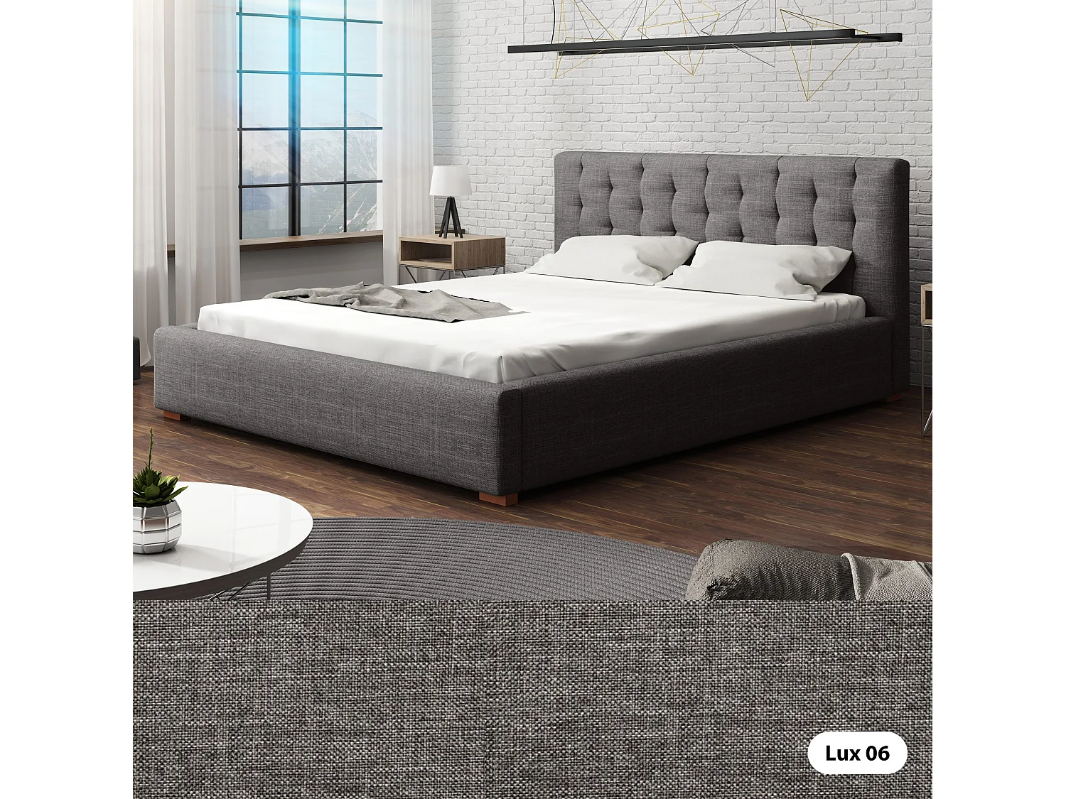 LIT TAPISSÉ avec coffre de rangement Alice avec matelas 120x200 cm, Lux 6 (Gris)