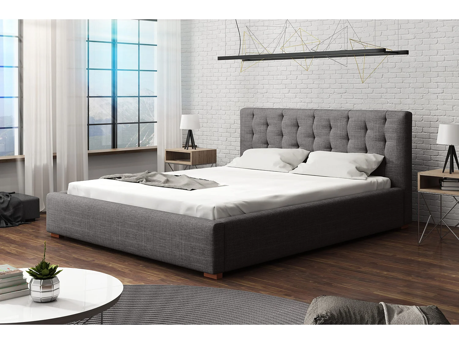 LIT TAPISSÉ avec coffre de rangement Alice avec matelas 140x200 cm, Lux 6 (Gris)