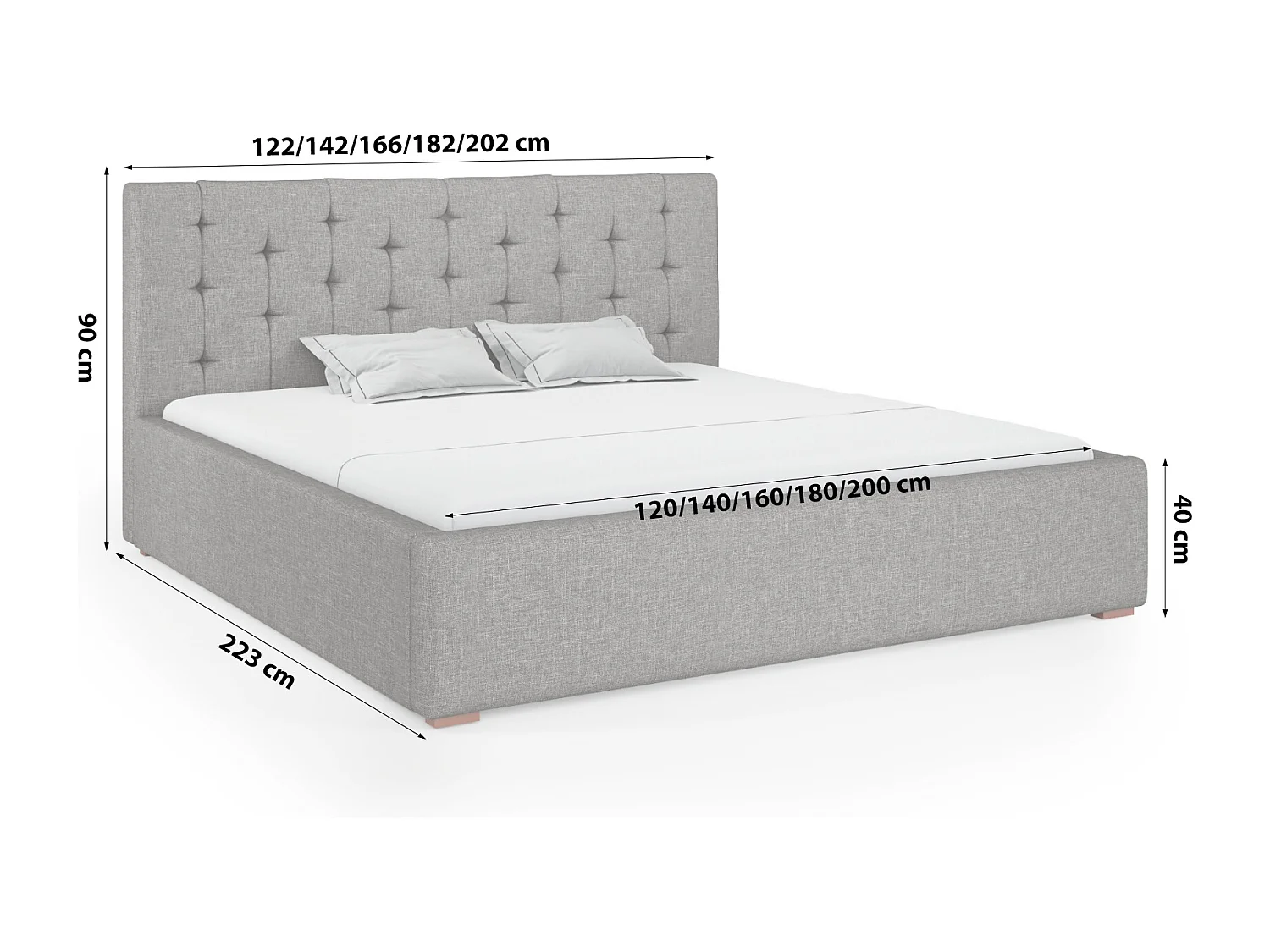 LIT TAPISSÉ avec coffre de rangement Alice avec matelas 140x200 cm, Lux 6 (Gris)